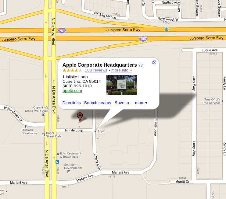 Grab from Google Maps browser application, showing Apple's Cupertino HQ, which is the location in the icon used in the CPW Android brochure