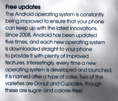 Clipping from page 2 that talks about free updates and constant improvements that are downloaded straight to your phone