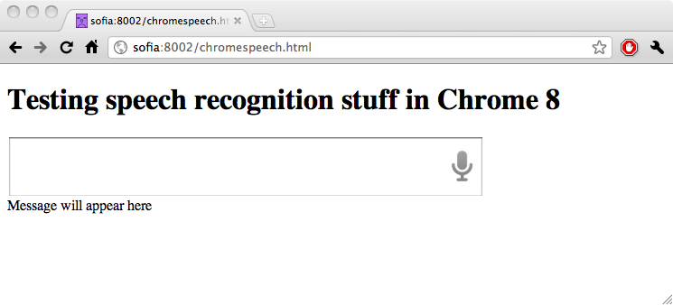 Screen grab from Chrome 8 showing an input field with a speech icon