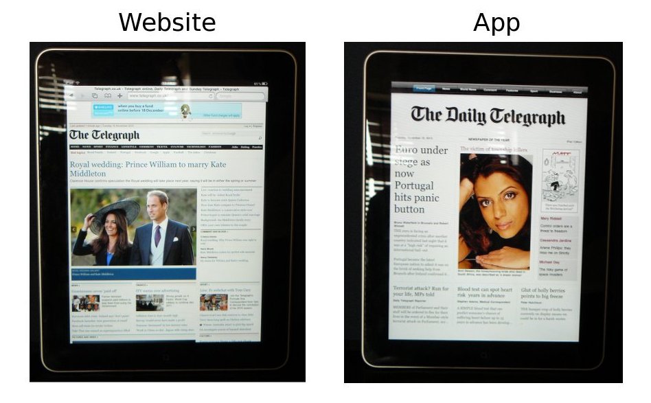 Photos of The Telegraph's website and iPad app, taken 1:20pm on 2010/11/16.  The iPad app has no coverage of a story that broke earlier that day.