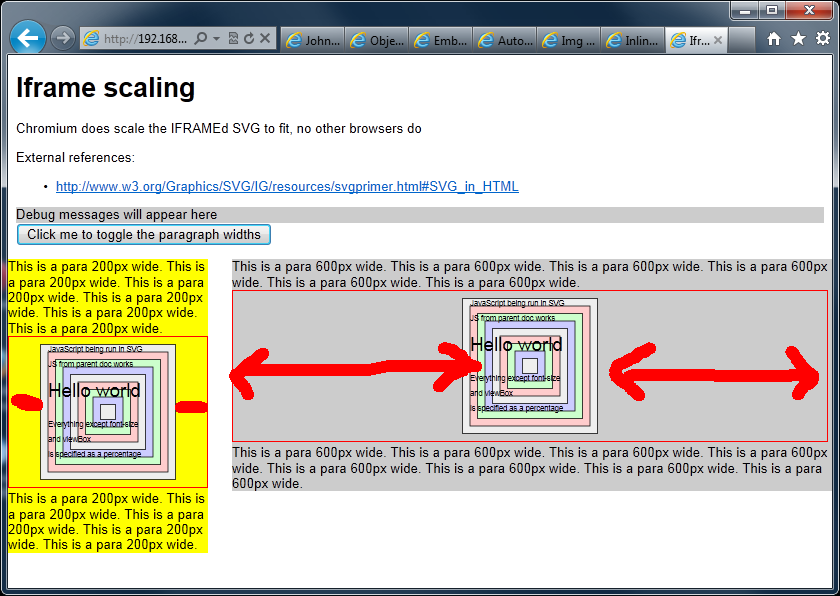 Screengrab of SVGs using the iframe tag in IE9