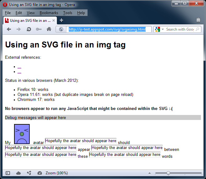 Screengrab showing bug in Opera after a page with duplicate SVGs is reloaded